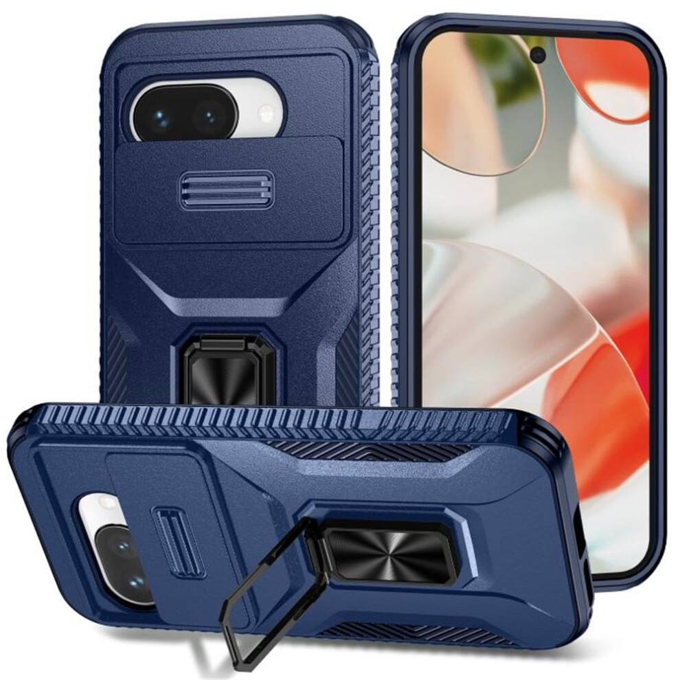Slim Shockproof Hybrid Case For Google Pixel 9A Â Slide Camera Cover, Rotating Ring Kickstand, Military-Grade, Compatible With Google Pixel 9A Blue 9193271827740