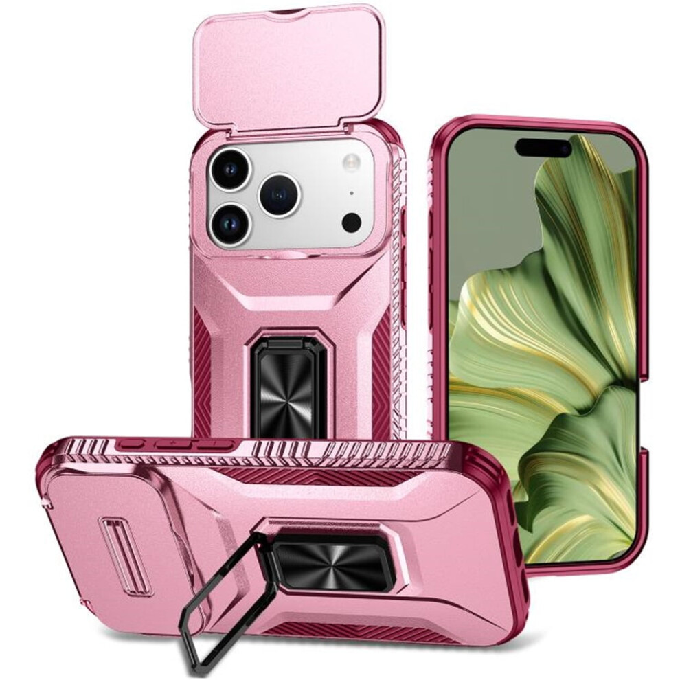Slim Shockproof Hybrid Case For Iphone 17 Pro MaxâMilitary-Grade, Slide Camera Cover & Rotated Ring Kickstand, Pink 9193271830108