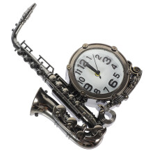 Saxophone-Shaped Retro Alarm Clock - Plastic, Dark Grey