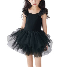 Meresysid Girls Ballet Leotards Sleevesless Mesh Dance Dress Tutu Ballerina Costume for Kids Black 3-4 Years