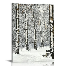 Winter Snow Canvas Wall Art - White Trees Forest Landscape Picture Cold Nature Artwork Painting for Home 12x16 in