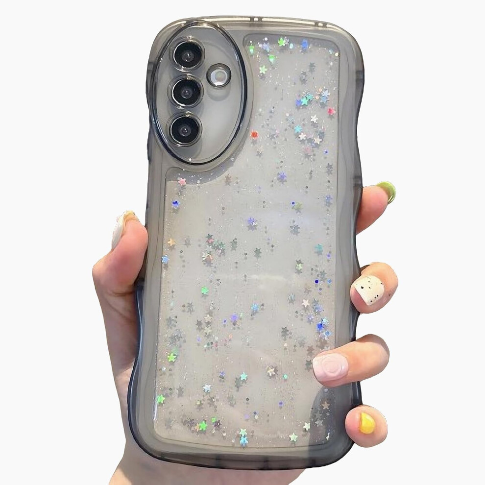 Glitter Clear Phone Case For Samsung Galaxy A54 5G – Curly Wave Frame, Bling Shiny, Soft Shockproof Bumper Cover (, Compatible With Samsung Black 9405492260443