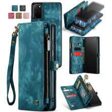 CaseMe Leather Case compatible with Samsung Galaxy S20 Plus 5G – 2-in-1 Detachable Wallet, 8-Card Holder, Zipper Bills Slot, Magnetic Shockproof