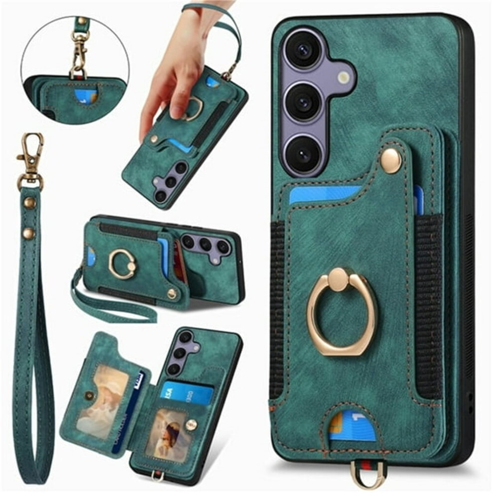 Wallet Case For Samsung Galaxy S25 5G – Pu Leather Flip Folio With Rfid Blocking, Ring Holder, Kickstand, Wrist Strap & Magnetic Closure, Green 9193271828594