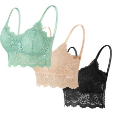 3PC Lace Bralettes for Women Padded Bralettes Lace Bra Bralettes Lace Lingerie for Women Girls with Removable Pads Green M