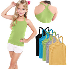 5PC Girls Dance Tank Tops Racerback Camisole Undershirts Summer Spaghetti Strap Sleeveless Crop Tops for Active Workout Tanks Yellow 10-11 Years