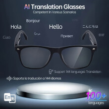144-Language Translator with Blue Light Filter, Polarized Lenses, Low-Latency Audio, Mic/Speaker, AI Assistant, Compatible with iOS/Android, USB