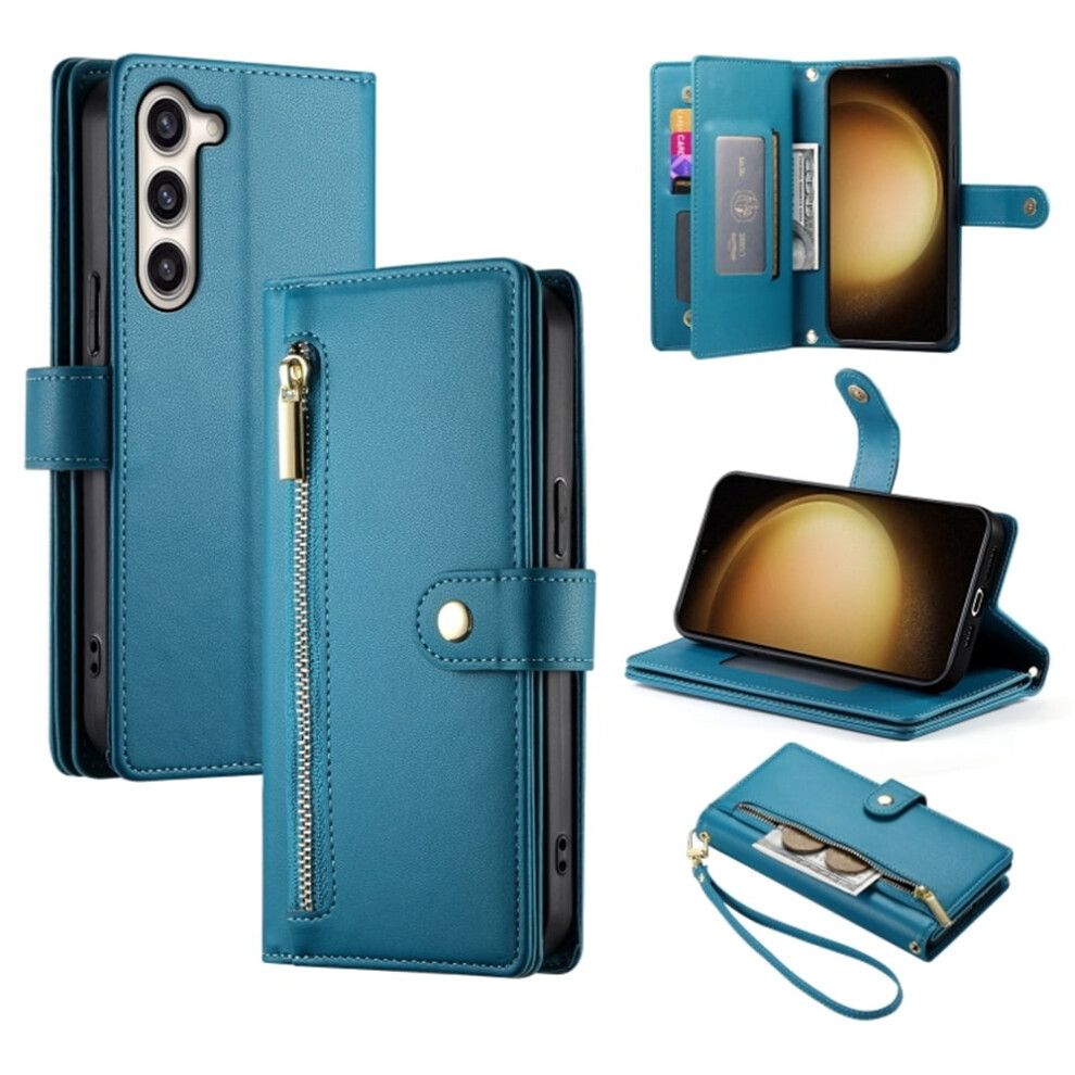 Leather Wallet Case For Samsung Galaxy S23+ 5G (6.6"), Multi-Card Slots, Zipper Pocket, Lanyard Strap Â Compatible With S23+ Blue 9485826627302