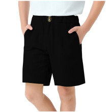 Boys School Uniform Shorts Stretch Pull On Chino Shorts Youth Cropped Shorts with Pockets Black 7-8 Years