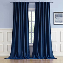 Rideaux occultants thermiques isolants, bleu marine, L 52 x H 120, 2 panneaux, pattes de fixation/fourreau à l'arrière, compatibles avec les