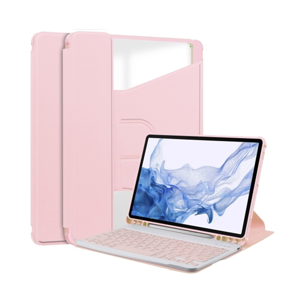 For Compatible With Samsung Galaxy Tab S9 360 Rotation Transparent Smart Leather Case With Keyboard, Pink 9485826624554
