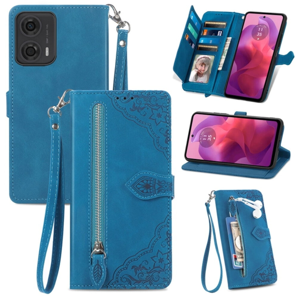 Motorola Moto G24 6.6" Case Â Pu Leather Magnetic Flip Wallet With Lanyard, Zipper & Card Holder, Compatible With Moto G24 9485826624585