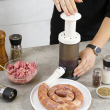 Vertical Manual Sausage Stuffer with Multiple Nozzles, Fast Meat Filling Funnel – Grey, 24x10cm