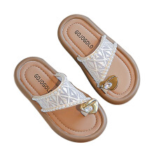 Toddler Girls' Open-Toe Non-Slip Slippers, Breathable Korean-Style Pearl Shoes, White – Compatible with Kids' Feet