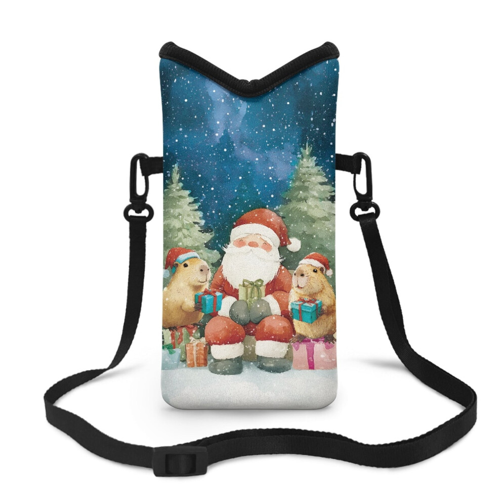Christmas Neoprene Crossbody Phone Pouch, 4X8", Santa & Guinea Pig Print, Adjustable Strap, Top Opening Â Compatible With Iphone & Android 9170372138111