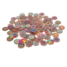 100Pcs Wooden Buttons European Retro Flower Pattern 25mm DIY Sewing Accessories