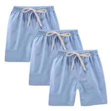 Toddler Boys Girls Shorts 3-Pack Cotton Linen Summer Casual Shorts Kids Solid Sport Short Pants with Drawstring Blue 7-8 Years