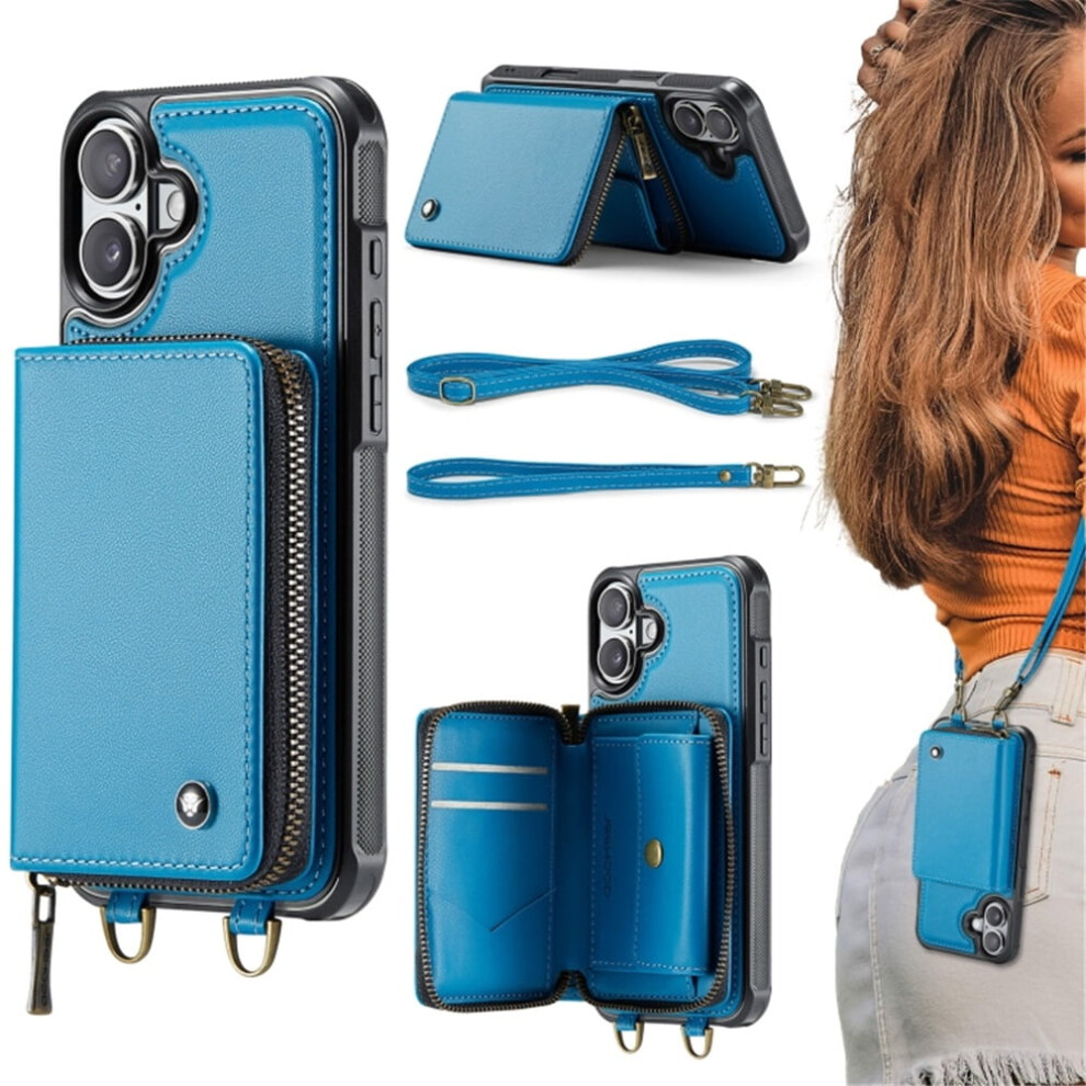 Wallet Case Compatible With Iphone 16 6.1" Â Rfid Blocking, Card Slots, Kickstand, Wrist Strap, Zipper, Green 9485826627784