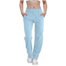 Teen Girls Casual Cotton Linen Pants Lightweight Summer Loose Fit Elastic Waist Solid Lounge Long Trousers Sky Blue 12-13 Years