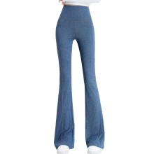 Dameslegging met hoge taille, elastische zakken, geschikt voor yoga en sport, uitlopende pijpen, blauw