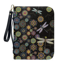 Boho Mandala Dragonfly PU-skinn bibelomslag for kvinner og menn – Stor, avtakbar armbåndsstropp, slitesterkt studieverktøy, gave – Kompatibel