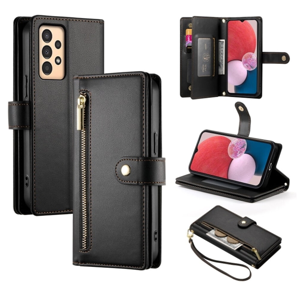 Compatible With Samsung Galaxy A04/A04s 6.5" Wallet Case Â Leather, Multi-Card Slots, Zipper Pocket, Lanyard Strap, Black 9152228525528