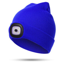 Morttic Unisex LED Beanie Hat – Rechargeable, 4-LED, Ultra Soft Knitted Warm Lighted Cap for Kids (Blue), compatible with USB charging