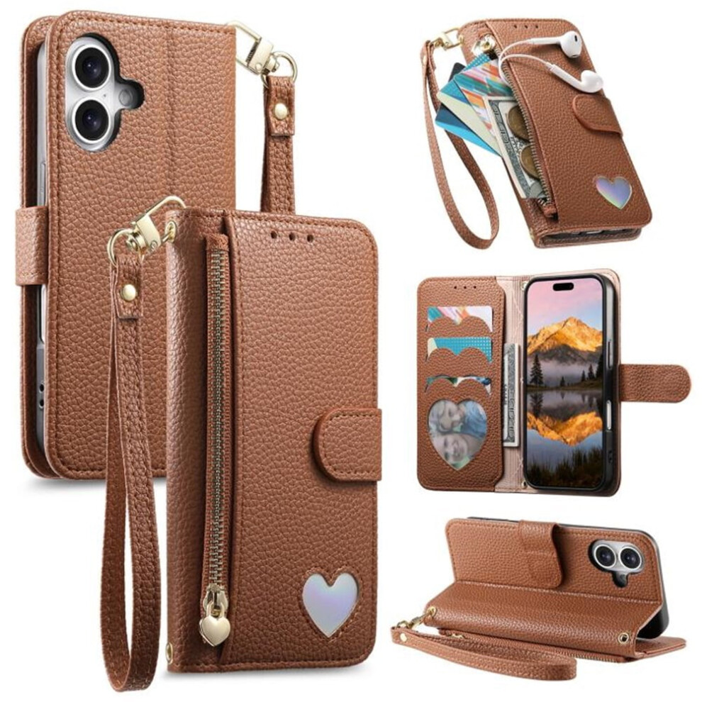 Iphone 17 Leather Wallet Case With Heart Zipper Pocket 9165521144129