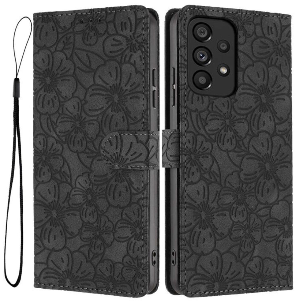 Cherry Blossom Embossed Leather Flip Wallet Case For Samsung Galaxy A73 Â Magnetic, Shockproof, Kickstand, Card Holder, Black Black,Red 9152228525153