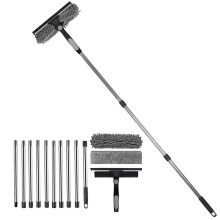 Kit de raclette à vitres de 4,5 m avec perche d'extension, tête rotative 2 en 1 et 3 brosses – Compatible avec les perches standard