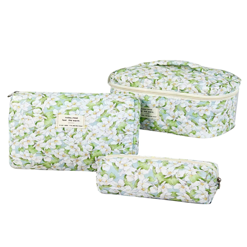 Large Travel Quilted Makeup Bag for Women, Floral Cotton Cosmetic Bag, Coquette Aesthetic Floral Toiletry Organizer Bag