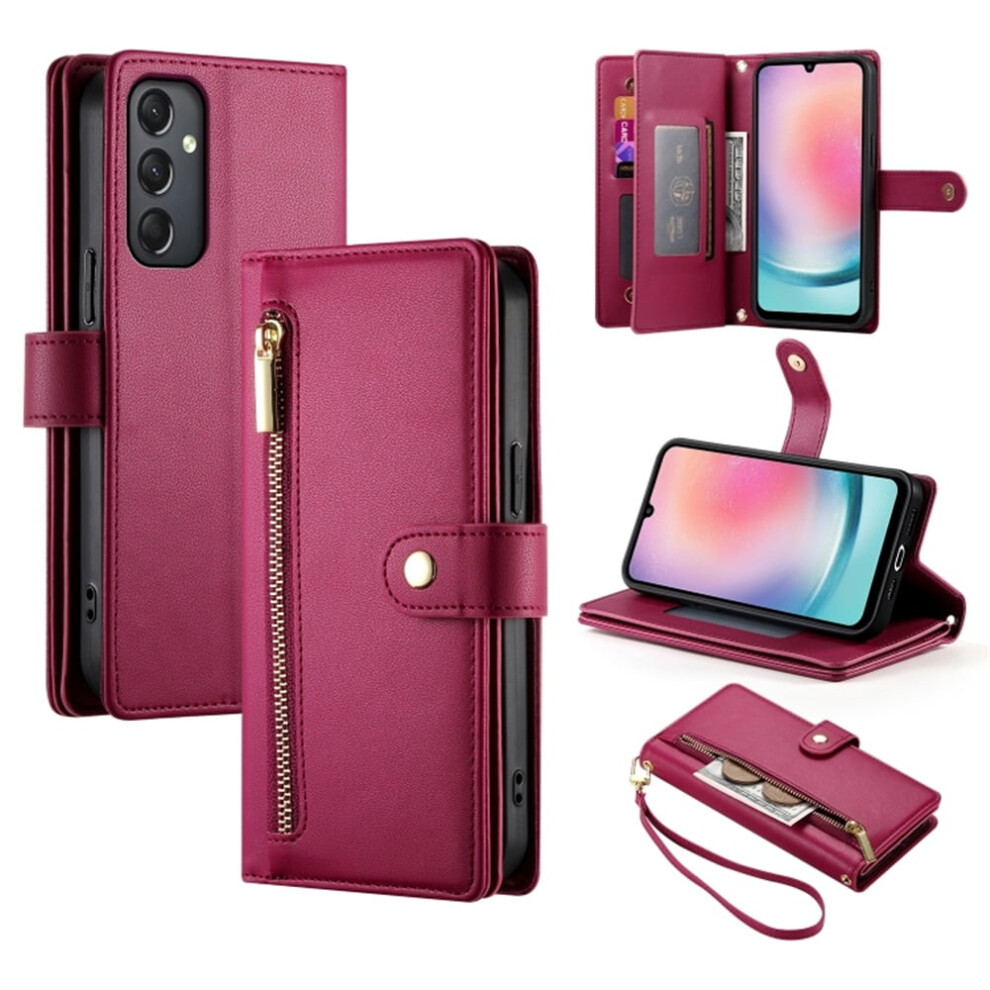 Leather Wallet Case For Samsung Galaxy A24 4G 6.5-Inch Red 9165521144686