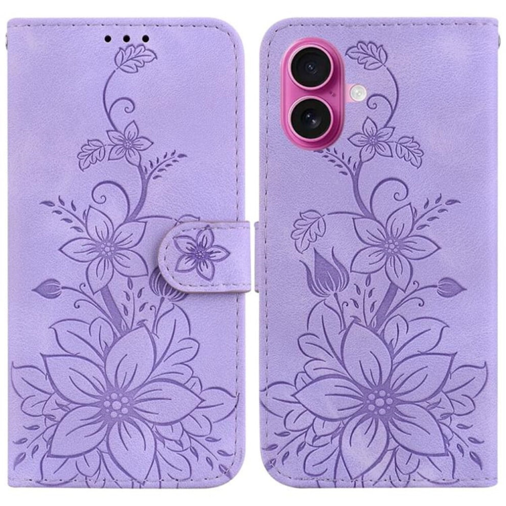 Pu Leather Flip Wallet Case With Strong Magnetic Closure, Card Slots, Lily Embossed Â Compatible With Iphone 17 6.3" Purple 9152228526006