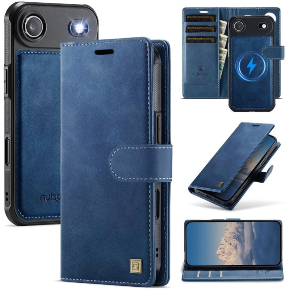 Rfid-Blocking Magsafe Purse Case For Iphone Air 6.5", 3-Card Slots, Kickstand, Flip & Shockproof, Â Compatible With Iphone Air Blue 9405492264151