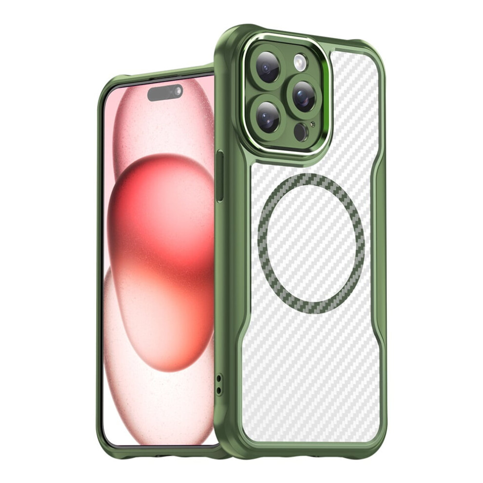 Carbon Fiber Magnetic Case For Iphone 15 Pro Green 9165521145386