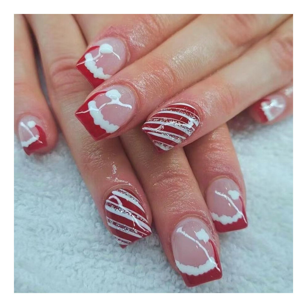Christmas Press-on Nails Snowflake Design 24 Pcs