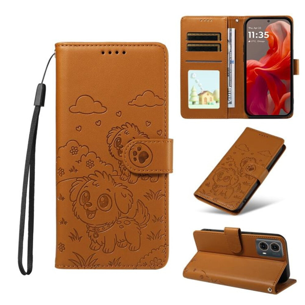 Motorola Moto G85 5G Dog Embossing Leather Case With Rfid Wallet, Magnetic Clasp, Lanyard & Flip Stand Â Brown 9418476687273