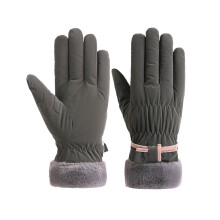 Grijze outdoorhandschoenen met fluwelen voering, geschikt voor wintersport en dagelijks gebruik.