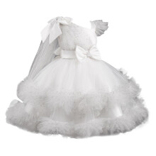 Rochie de fete cu mânecă scurtă, guler rotund, mânecă mică, plasă transparentă, pufoasă, din tul, petrecere de seară, concurs de lux,