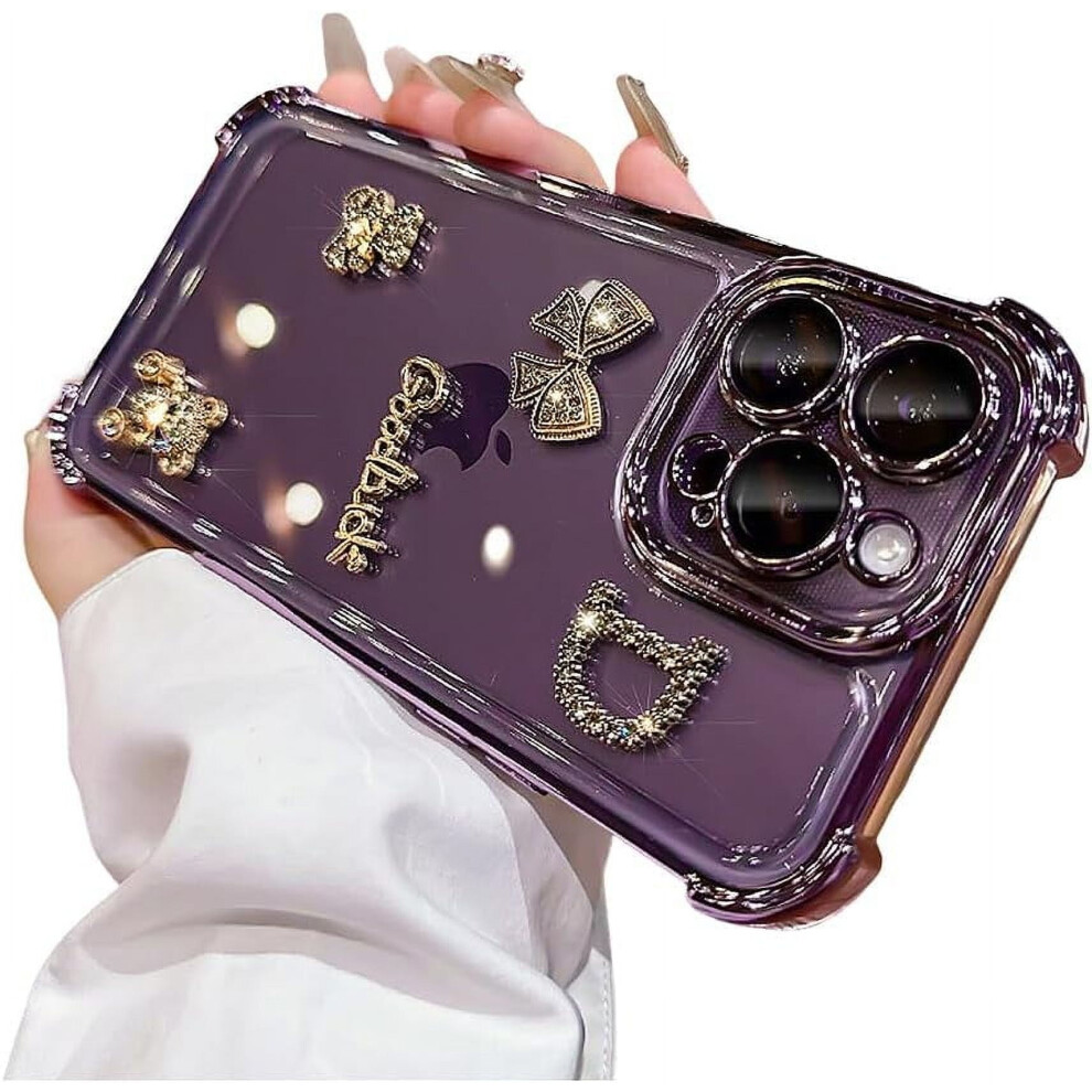 Iphone 13 Pro Max Glitter Rhinestone Bear Bow Case Purple 9165521145881