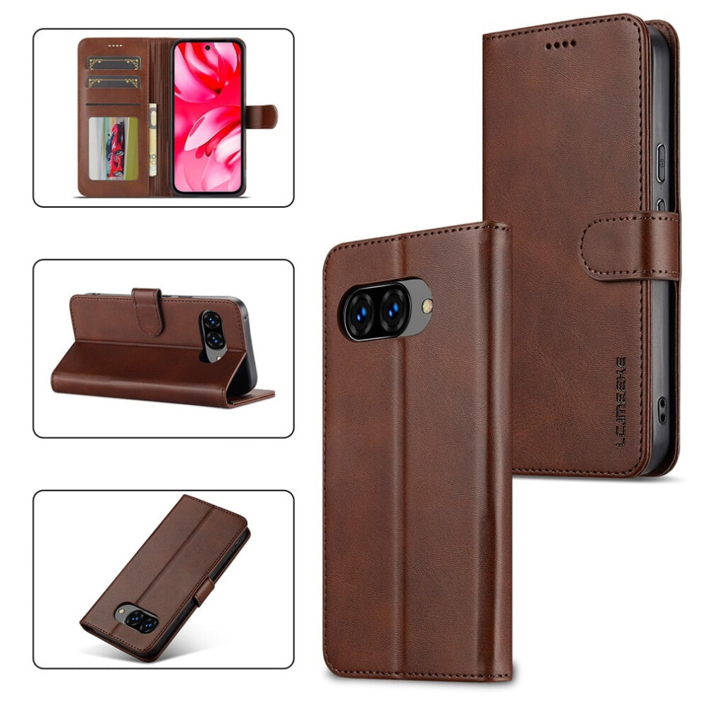 Lc.imeeke Leather Case For Google Pixel 9A – Pu Flip Folio Wallet With Card Slot, Magnetic Closure, Shockproof Kickstand, Brown 9170372134120