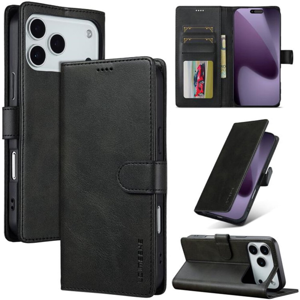 Lc.imeeke Pu Leather Flip Case For Iphone 17 Pro – Magnetic Closure, Card Slot, Kickstand, Shockproof, Black 9152228527768