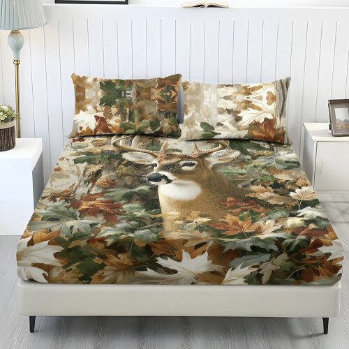 King Size Sheet Set Cooling Polyester Spandex 3-Pc Deer