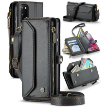 CaseMe Leather Wallet Case for compatible with Samsung Galaxy S20 6.2" – RFID Blocking, 7-Card Holder, Zipper Bills Slot, Magnetic Wrist Strap