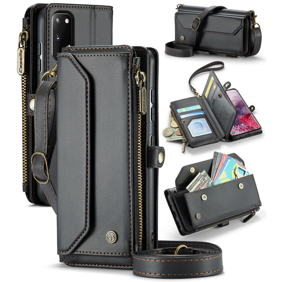Caseme Leather Wallet Case For Compatible With Samsung Galaxy S20 6.2" Â Rfid Blocking, 7-Card Holder, Zipper Bills Slot, Magnetic Wrist Strap 9130661922906