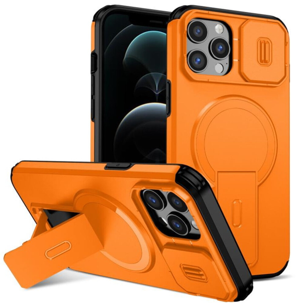Iphone 12 Pro Max 6.7" Case Â Magsafe, Invisible Fold Stand, Sliding Camera Cover, Shockproof, Dropproof, Orange 9152228528772