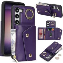 Peněženka pro Samsung Galaxy S23 s pouzdrem na karty, kapsa na zip, RFID blokování, stojánek, PU kůže, tmavě fialová, 6,1"