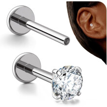 16G G23 Titanium Flat Back Stud Earrings – Hypoallergenic CZ, Compatible with Tragus/Nose/Helix/Conch/Medusa/Lip/Labret, 6mm & 8mm