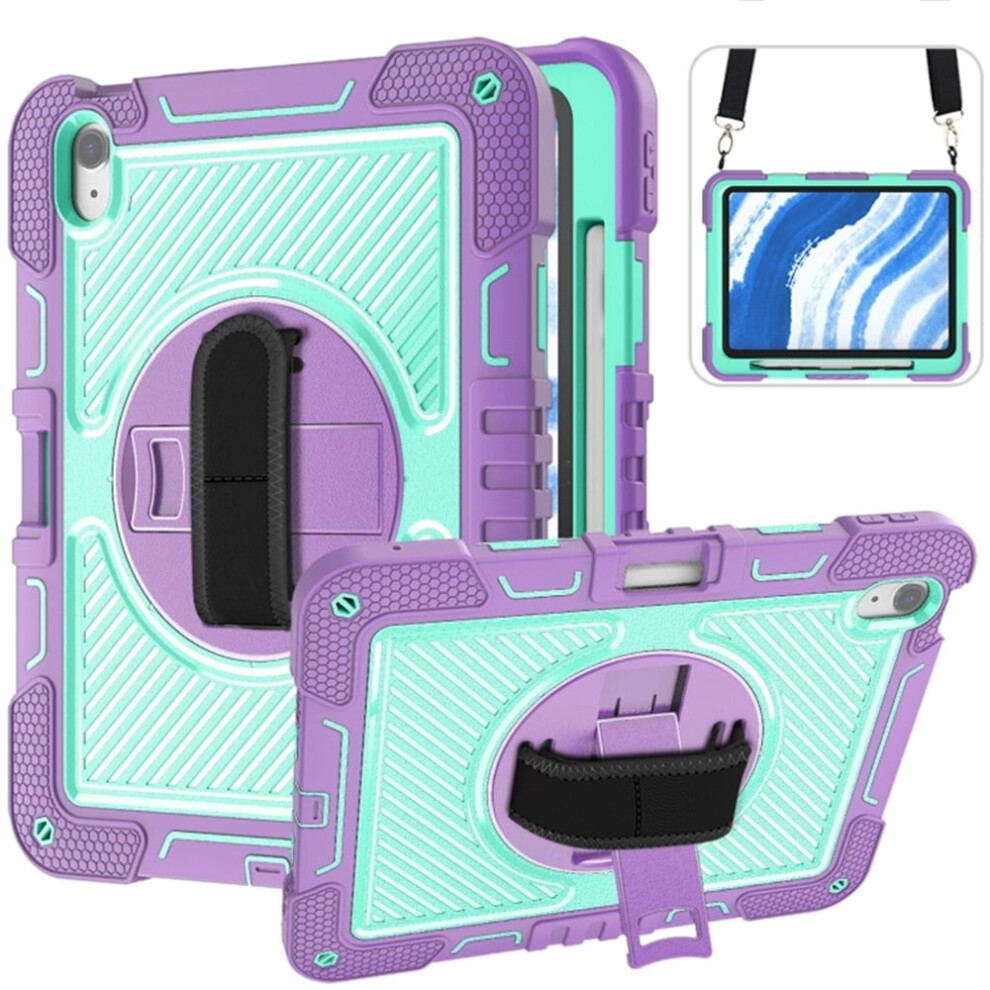 Shockproof Case For Ipad Air 11 (2025/2024), Anti-Drop Silicone+Pc 360 Rotating Handle Stand With Shoulder Strap, Purple 9152228528154