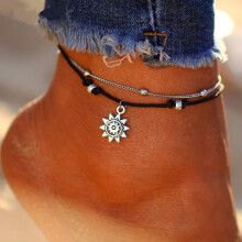 Sun-shaped chain anklet silver color women's foot jewelry